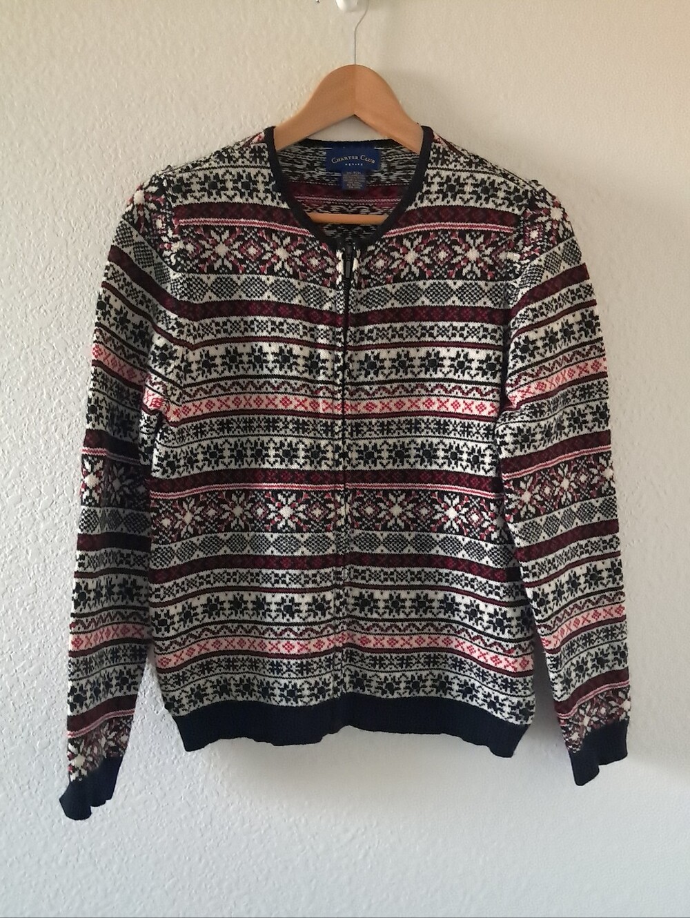 Vintage Charter Club Fair Isle Sweater Cardigan Women's Size Petite Medium Wool